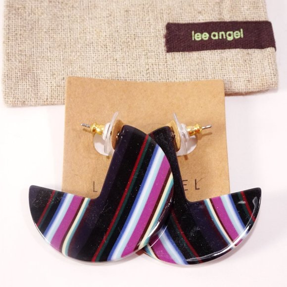 Lee Angel J Striped Lucite resin Hoop Earrings NWT 98 - Picture 1 of 4